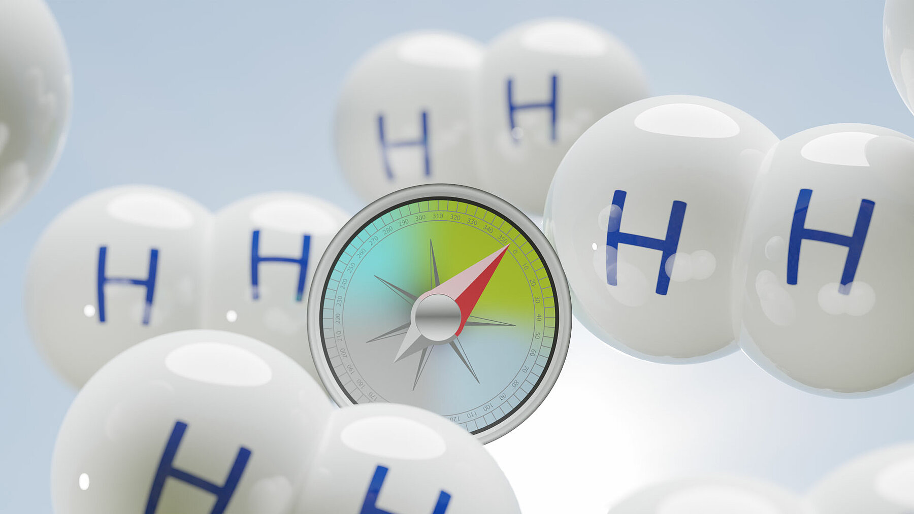 Wasserstoff-Moleküle und ein Kompass
